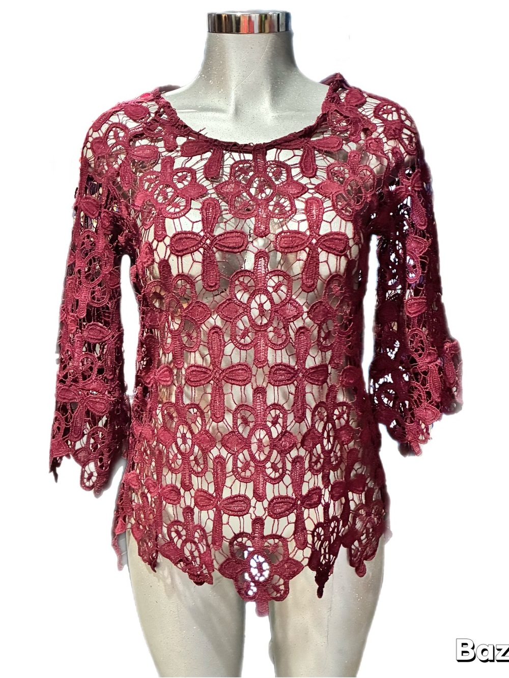 Diana Belle Crochet Lace Floral Top Deep Raspberry Eyelet Bohemian Layer Large